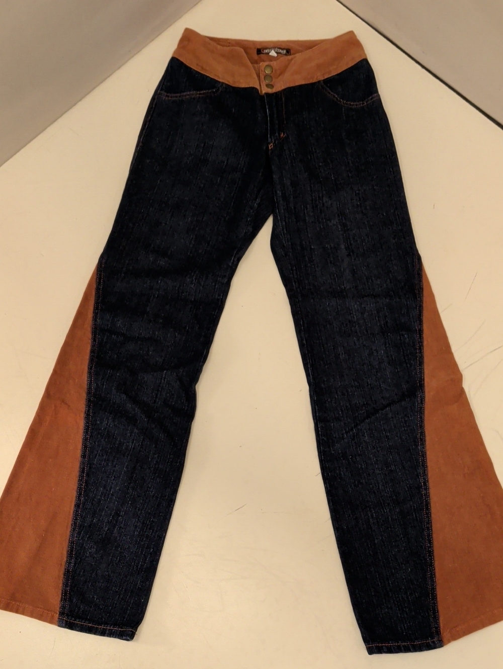 Vintage Two-Tone Dark Indigo Denim & Rust Corduroy Wide-Leg Jeans SeeMeasure USA